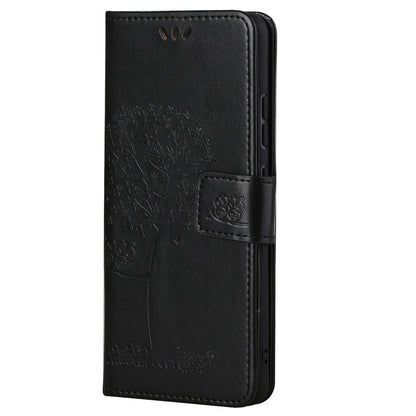 For Motorola Moto G52 4G Anti-scratch Anti-drop PU Leather Phone Cover Owl Tree Pattern Imprinted Wallet Style Stand Case with Wrist Strap