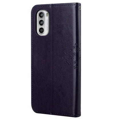 For Motorola Moto G52 4G Anti-scratch Anti-drop PU Leather Phone Cover Owl Tree Pattern Imprinted Wallet Style Stand Case with Wrist Strap