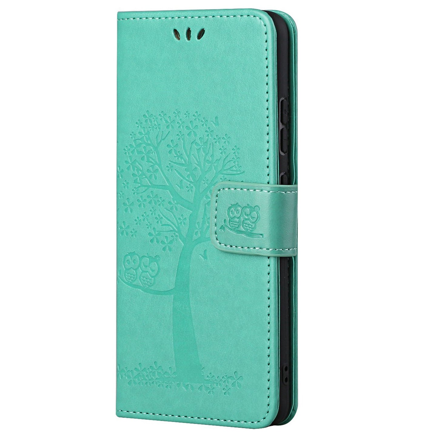 For Motorola Moto G52 4G Anti-scratch Anti-drop PU Leather Phone Cover Owl Tree Pattern Imprinted Wallet Style Stand Case with Wrist Strap
