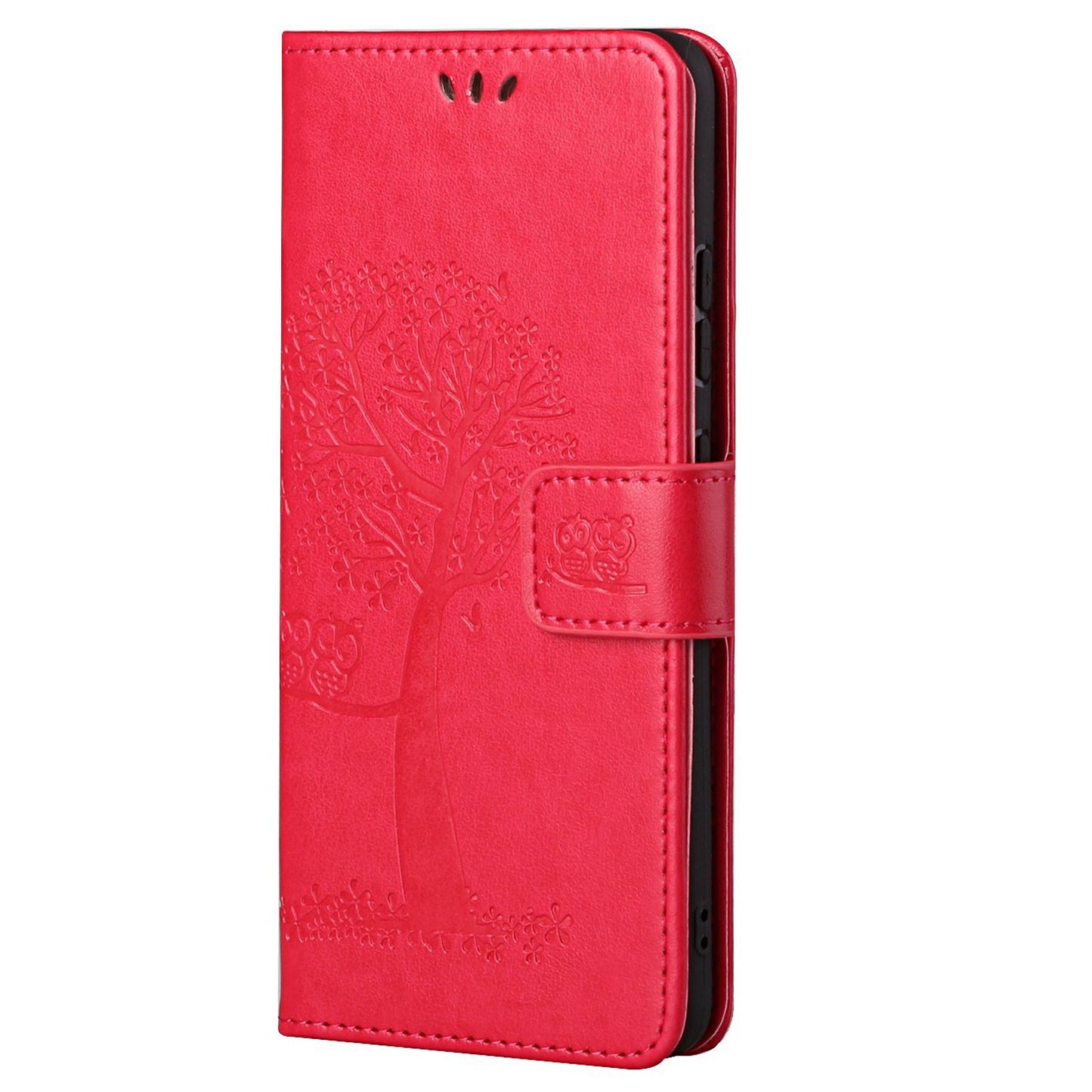 For Motorola Moto G52 4G Anti-scratch Anti-drop PU Leather Phone Cover Owl Tree Pattern Imprinted Wallet Style Stand Case with Wrist Strap