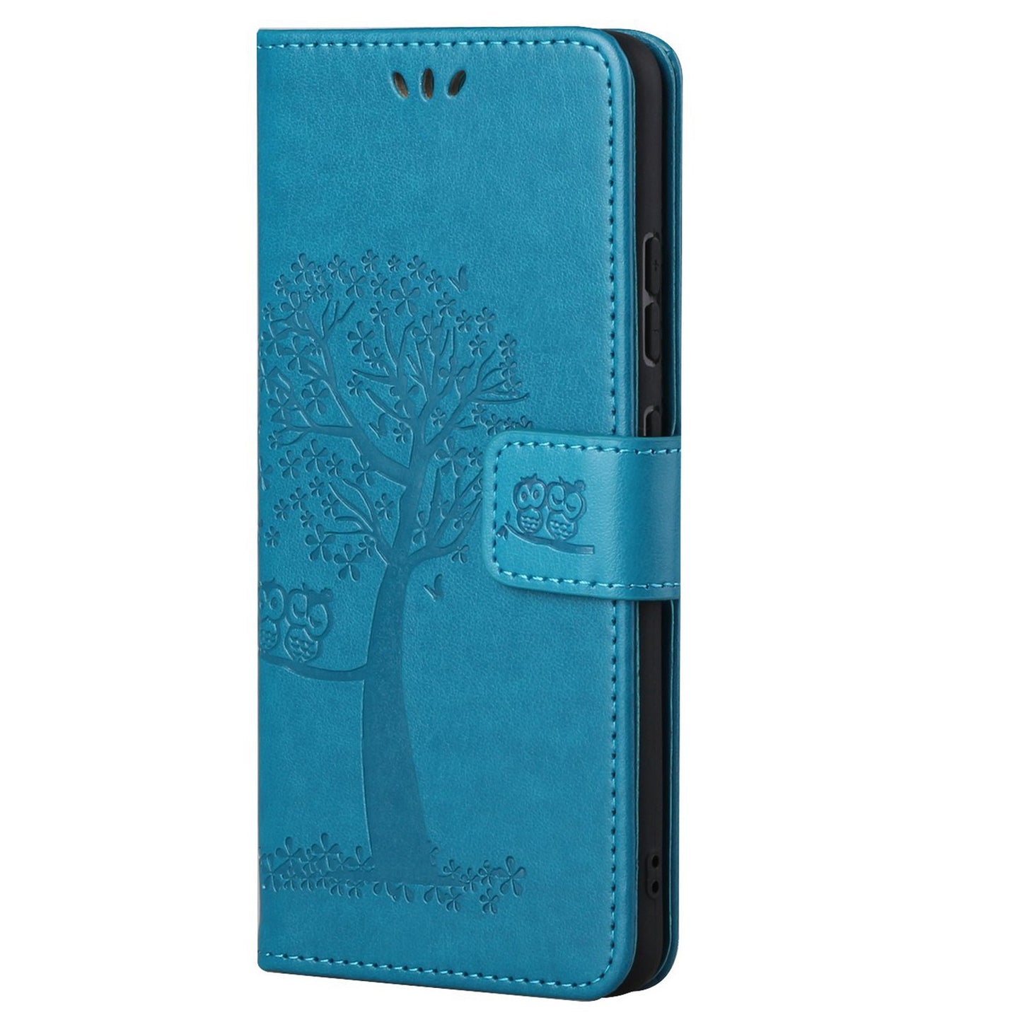 For Motorola Moto G52 4G Anti-scratch Anti-drop PU Leather Phone Cover Owl Tree Pattern Imprinted Wallet Style Stand Case with Wrist Strap