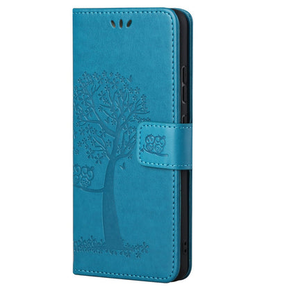 For Motorola Moto G52 4G Anti-scratch Anti-drop PU Leather Phone Cover Owl Tree Pattern Imprinted Wallet Style Stand Case with Wrist Strap