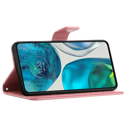 For Motorola Moto G52 4G Anti-scratch Anti-drop PU Leather Phone Cover Owl Tree Pattern Imprinted Wallet Style Stand Case with Wrist Strap