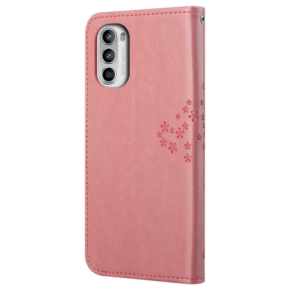 For Motorola Moto G52 4G Anti-scratch Anti-drop PU Leather Phone Cover Owl Tree Pattern Imprinted Wallet Style Stand Case with Wrist Strap