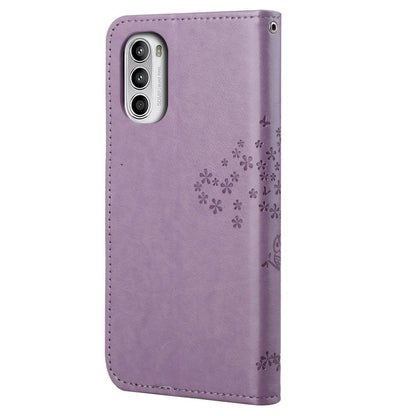 For Motorola Moto G52 4G Anti-scratch Anti-drop PU Leather Phone Cover Owl Tree Pattern Imprinted Wallet Style Stand Case with Wrist Strap