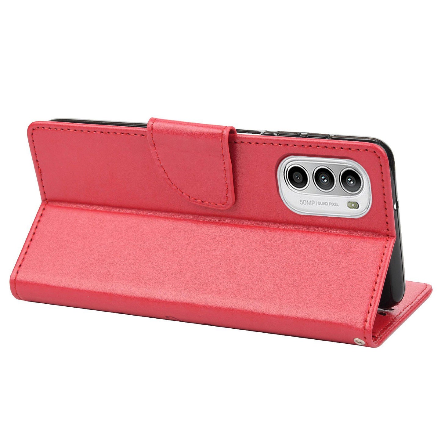 For Motorola Moto G52 4G PU Leather Imprinted Butterfly Flower Pattern Case Wrist Strap Stand Magnetic Closure Wallet Book Flip Cover