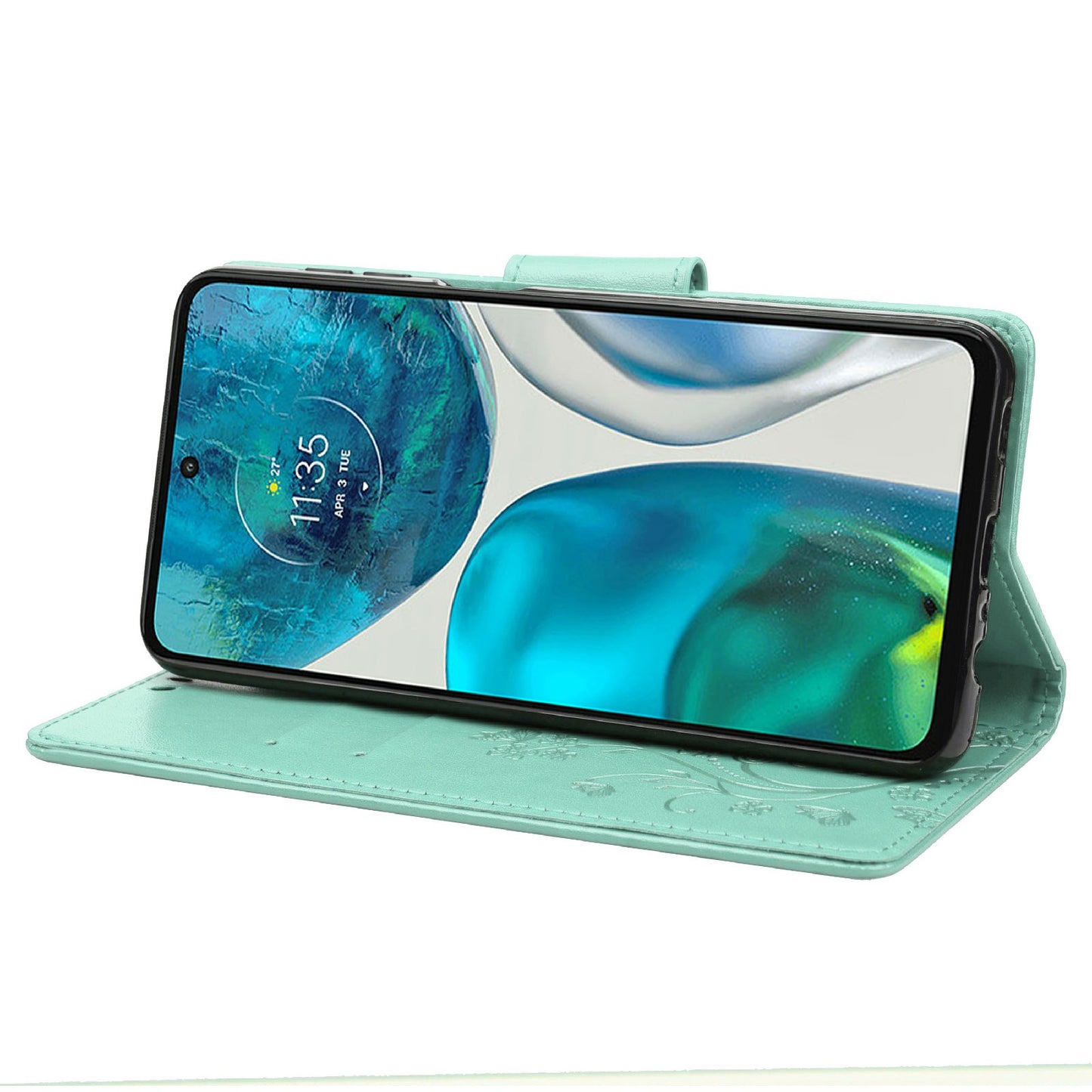 For Motorola Moto G52 4G PU Leather Imprinted Butterfly Flower Pattern Case Wrist Strap Stand Magnetic Closure Wallet Book Flip Cover