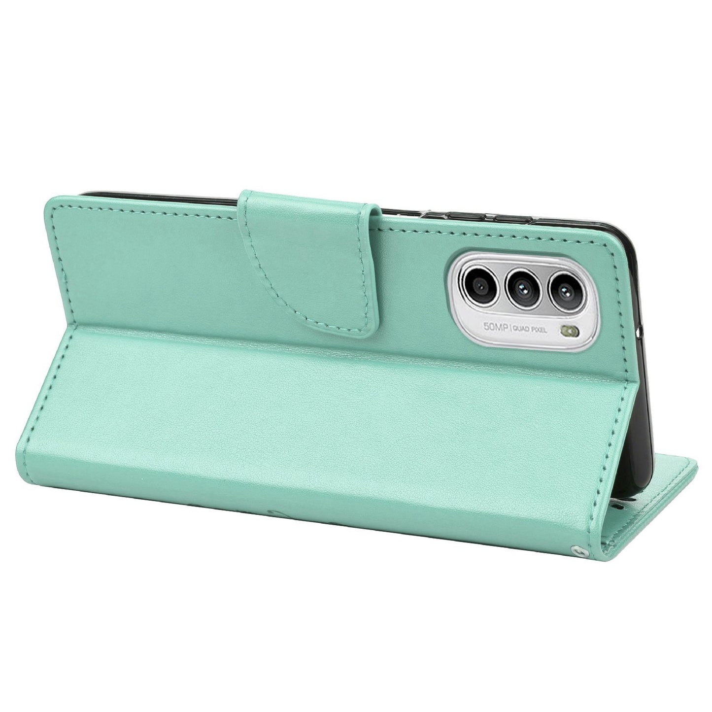 For Motorola Moto G52 4G PU Leather Imprinted Butterfly Flower Pattern Case Wrist Strap Stand Magnetic Closure Wallet Book Flip Cover