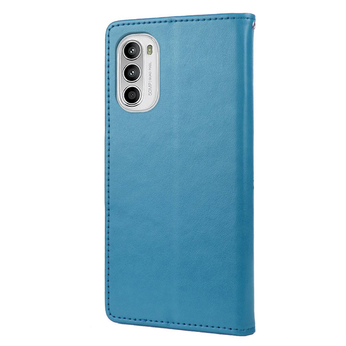 For Motorola Moto G52 4G PU Leather Imprinted Butterfly Flower Pattern Case Wrist Strap Stand Magnetic Closure Wallet Book Flip Cover