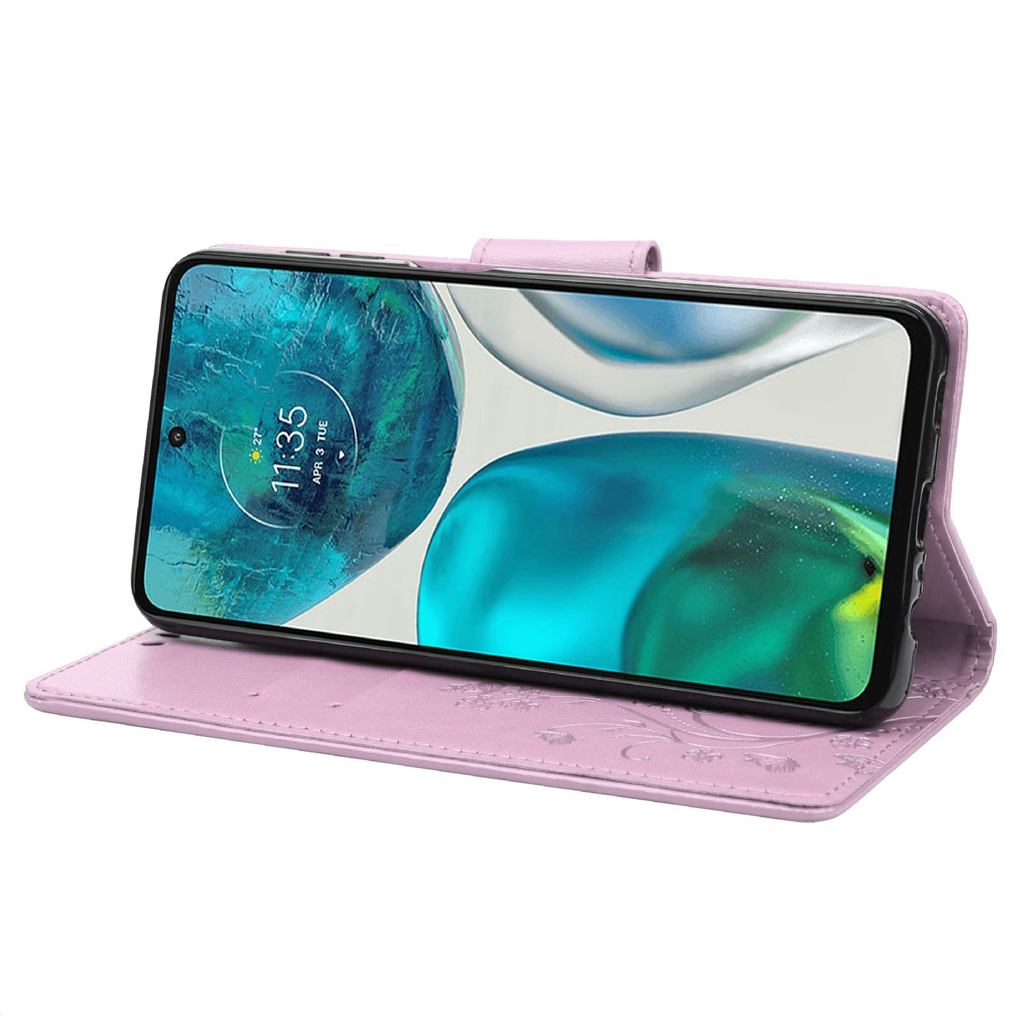 For Motorola Moto G52 4G PU Leather Imprinted Butterfly Flower Pattern Case Wrist Strap Stand Magnetic Closure Wallet Book Flip Cover