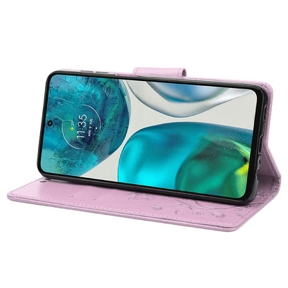 For Motorola Moto G52 4G PU Leather Imprinted Butterfly Flower Pattern Case Wrist Strap Stand Magnetic Closure Wallet Book Flip Cover