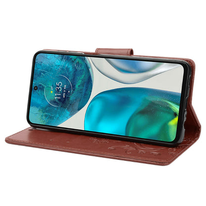 For Motorola Moto G52 4G PU Leather Imprinted Butterfly Flower Pattern Case Wrist Strap Stand Magnetic Closure Wallet Book Flip Cover