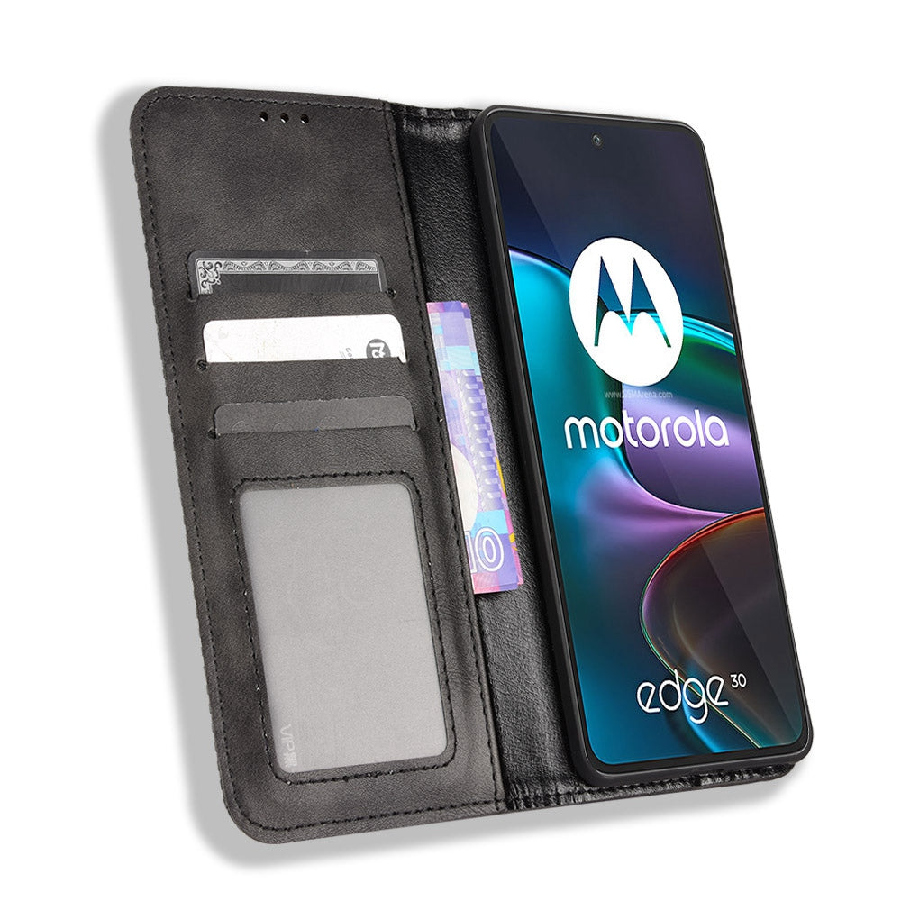 Retro Surface Auto-Absorbed Leather Phone Cover for Motorola Edge 30, Folio Flip Wallet Folding Stand Case Phone Accessory