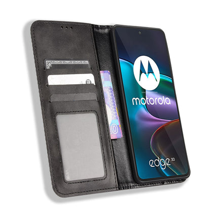 Retro Surface Auto-Absorbed Leather Phone Cover for Motorola Edge 30, Folio Flip Wallet Folding Stand Case Phone Accessory