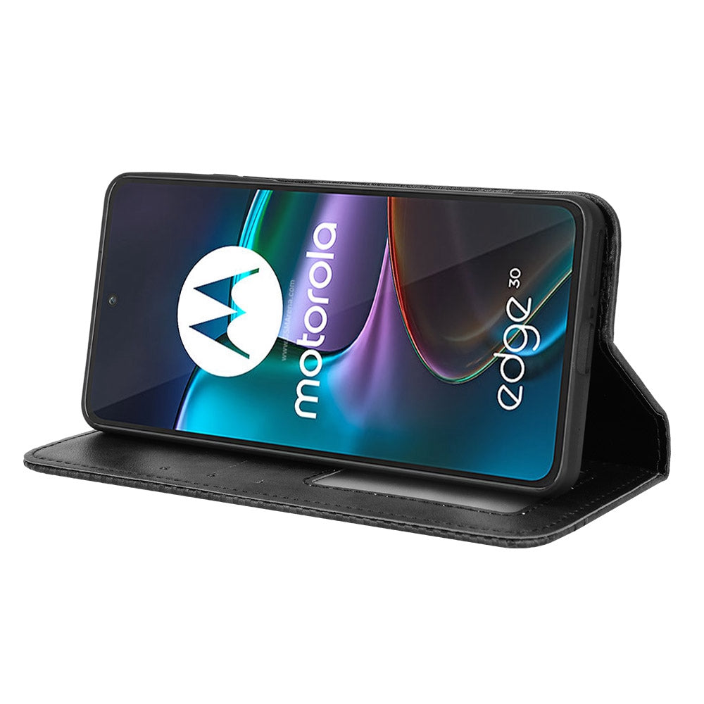 Retro Surface Auto-Absorbed Leather Phone Cover for Motorola Edge 30, Folio Flip Wallet Folding Stand Case Phone Accessory