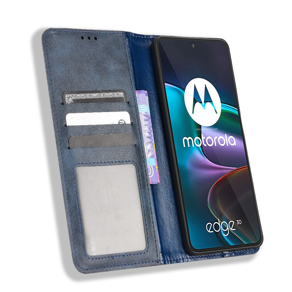 Retro Surface Auto-Absorbed Leather Phone Cover for Motorola Edge 30, Folio Flip Wallet Folding Stand Case Phone Accessory