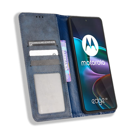 Retro Surface Auto-Absorbed Leather Phone Cover for Motorola Edge 30, Folio Flip Wallet Folding Stand Case Phone Accessory