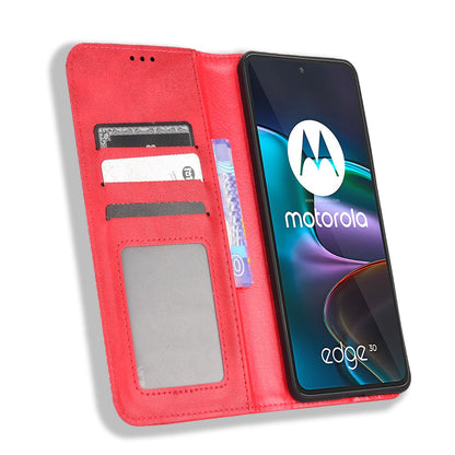 Retro Surface Auto-Absorbed Leather Phone Cover for Motorola Edge 30, Folio Flip Wallet Folding Stand Case Phone Accessory