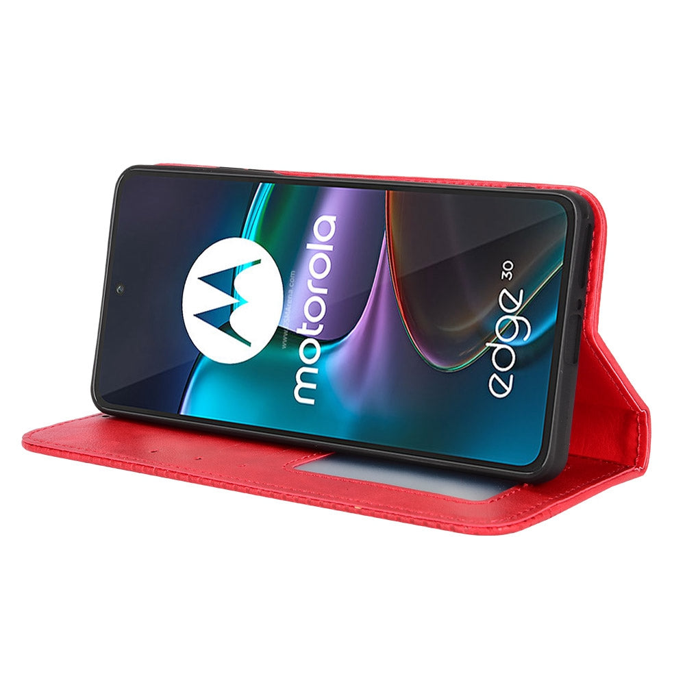 Retro Surface Auto-Absorbed Leather Phone Cover for Motorola Edge 30, Folio Flip Wallet Folding Stand Case Phone Accessory