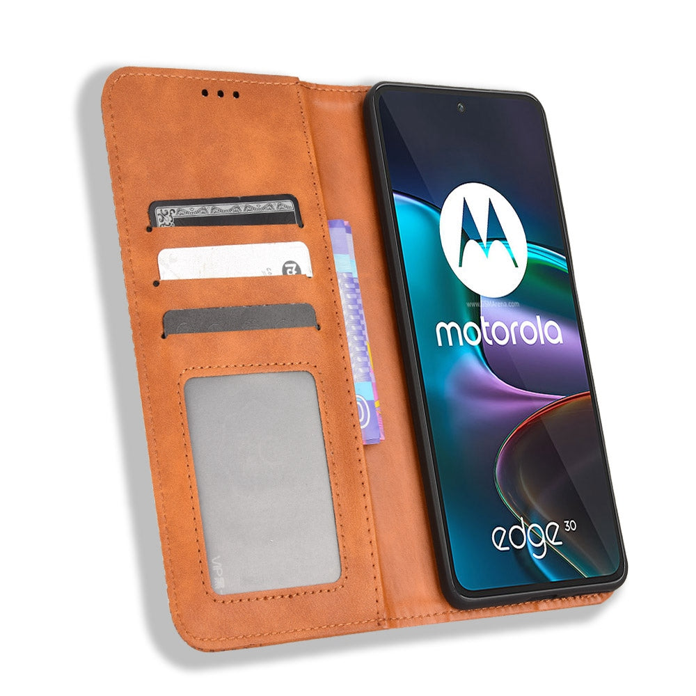 Retro Surface Auto-Absorbed Leather Phone Cover for Motorola Edge 30, Folio Flip Wallet Folding Stand Case Phone Accessory