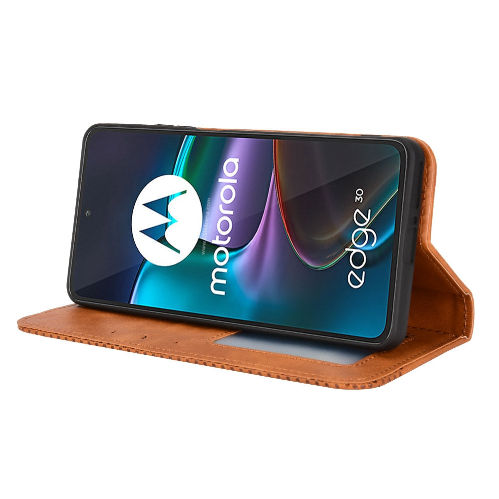 Retro Surface Auto-Absorbed Leather Phone Cover for Motorola Edge 30, Folio Flip Wallet Folding Stand Case Phone Accessory