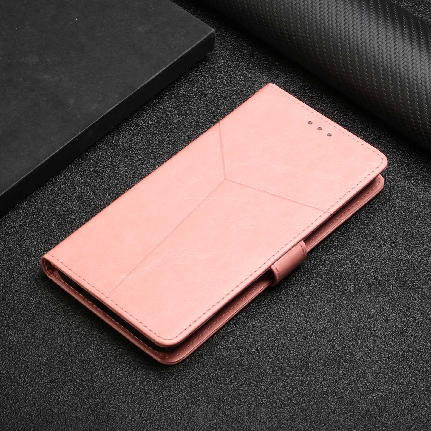 Shockproof Phone Case For Oppo A57 4G / A57 (2022) 5G / A77 5G / 4G / Realme Narzo 50 5G, HT01 Wallet Stand Imprinted Y-Shaped Lines PU Leather Cover with Strap