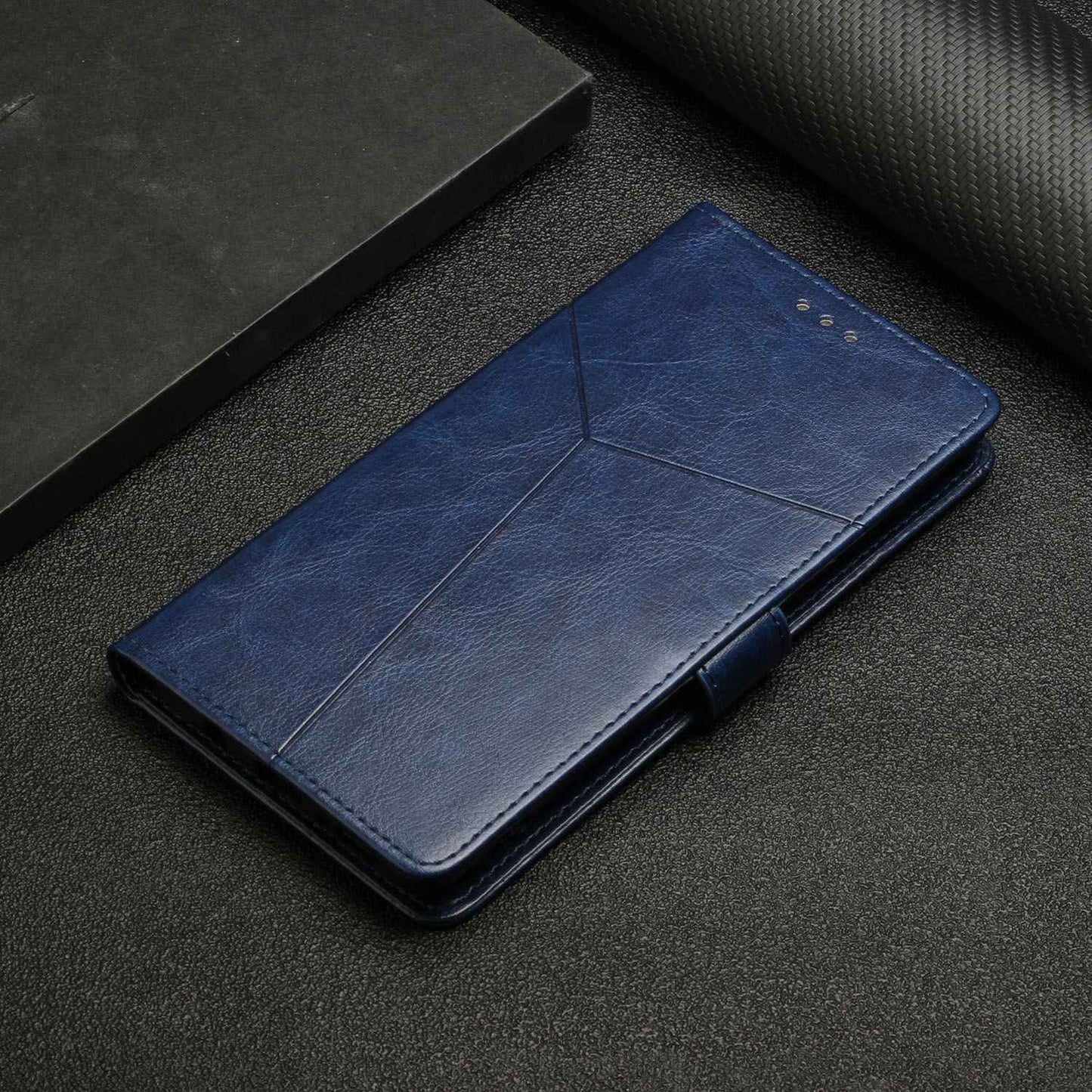 Shockproof Phone Case For Oppo A57 4G / A57 (2022) 5G / A77 5G / 4G / Realme Narzo 50 5G, HT01 Wallet Stand Imprinted Y-Shaped Lines PU Leather Cover with Strap