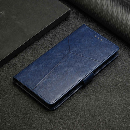 Shockproof Phone Case For Oppo A57 4G / A57 (2022) 5G / A77 5G / 4G / Realme Narzo 50 5G, HT01 Wallet Stand Imprinted Y-Shaped Lines PU Leather Cover with Strap