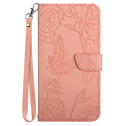 For Xiaomi Poco C40 4G Butterfly Flowers Imprinting Phone Case Anti-shock Skin Touch PU Leather Stand Wallet Shell with Strap