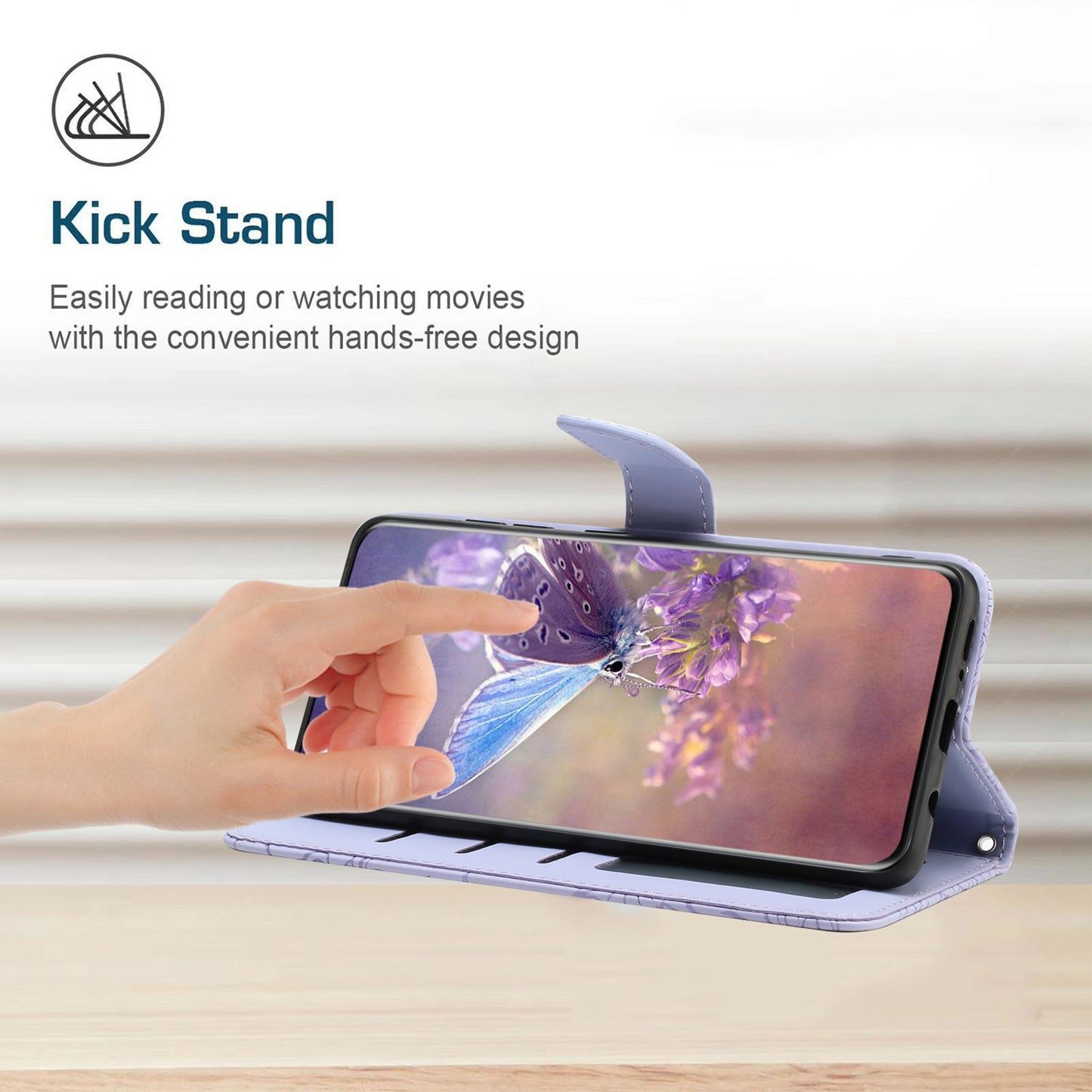 For Xiaomi Poco C40 4G Butterfly Flowers Imprinting Phone Case Anti-shock Skin Touch PU Leather Stand Wallet Shell with Strap