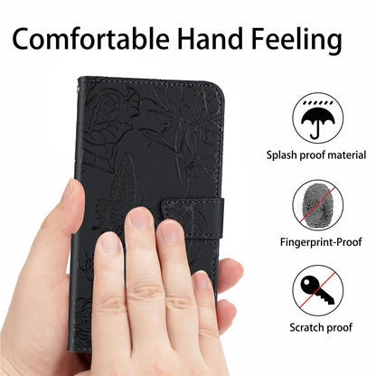 For Xiaomi Poco C40 4G Butterfly Flowers Imprinting Phone Case Anti-shock Skin Touch PU Leather Stand Wallet Shell with Strap