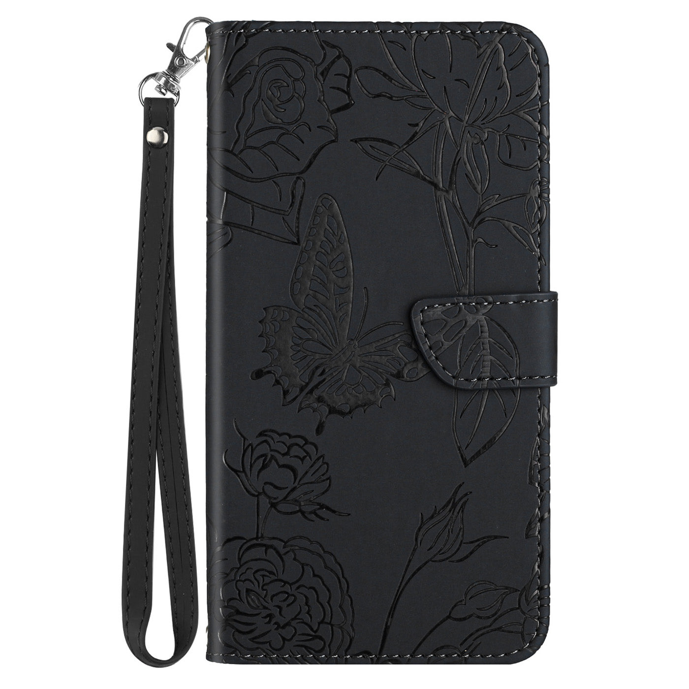 For Xiaomi Poco C40 4G Butterfly Flowers Imprinting Phone Case Anti-shock Skin Touch PU Leather Stand Wallet Shell with Strap