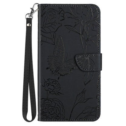 For Xiaomi Poco C40 4G Butterfly Flowers Imprinting Phone Case Anti-shock Skin Touch PU Leather Stand Wallet Shell with Strap