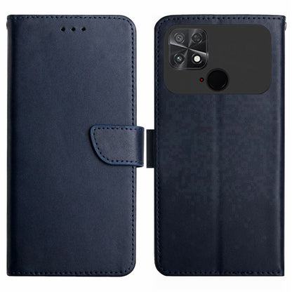 HT02 Cell Phone Case for Xiaomi Poco C40 4G, Anti-Scratch Drop-Proof Nappa Texture Genuine Leather Cover with Stand