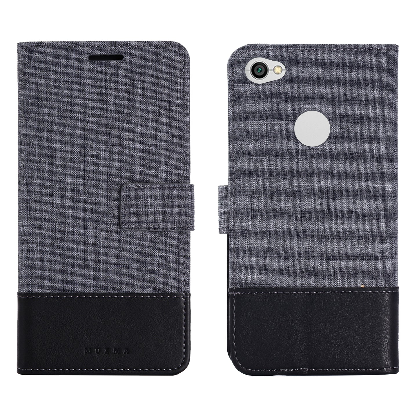 MUXMA Splicing Leather Canvas Wallet Stand Mobile Phone Case for Xiaomi Redmi Note 5A Prime / Redmi Y1