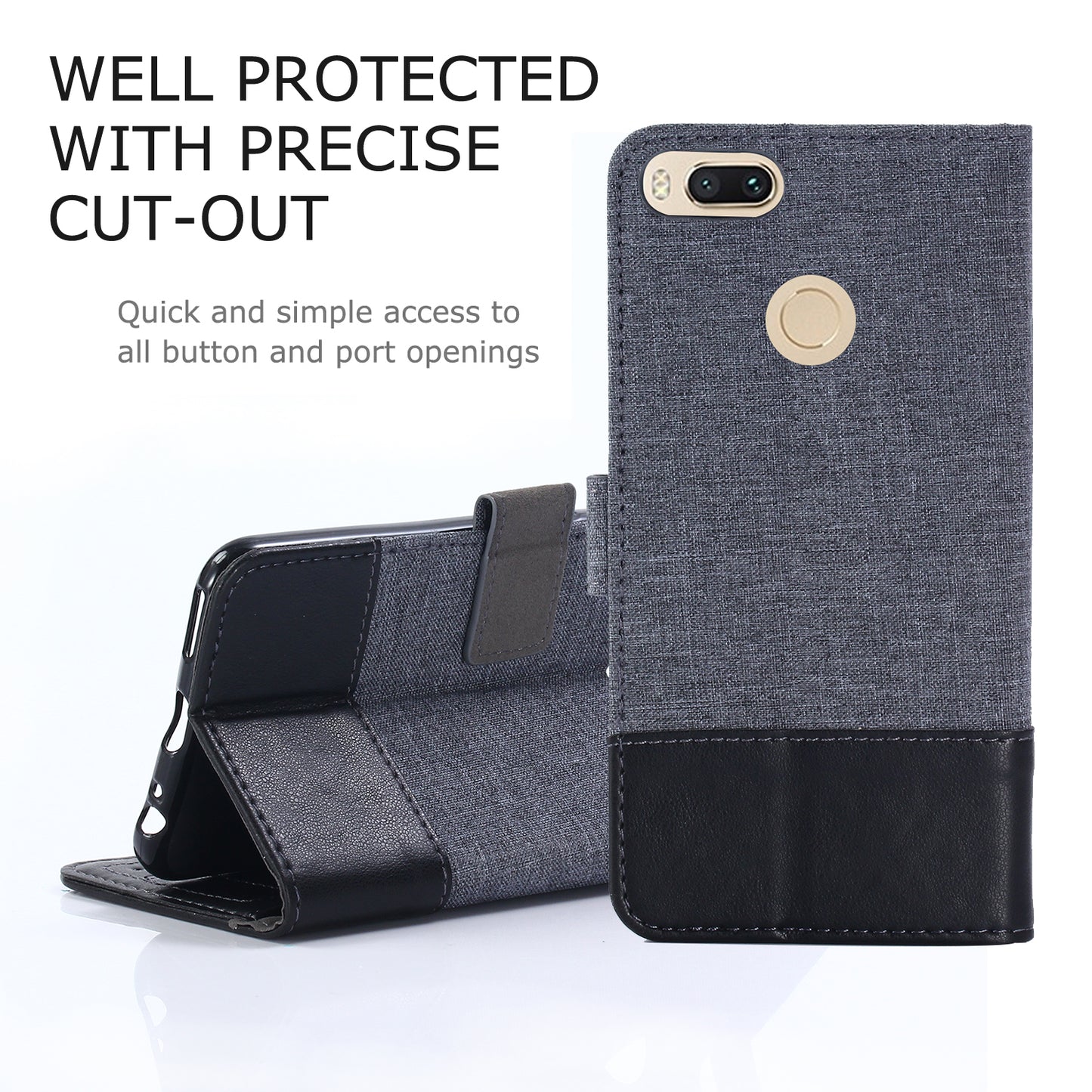 MUXMA PU Leather Canvas Splicing Wallet Stand Case for Xiaomi Mi A1 / 5X