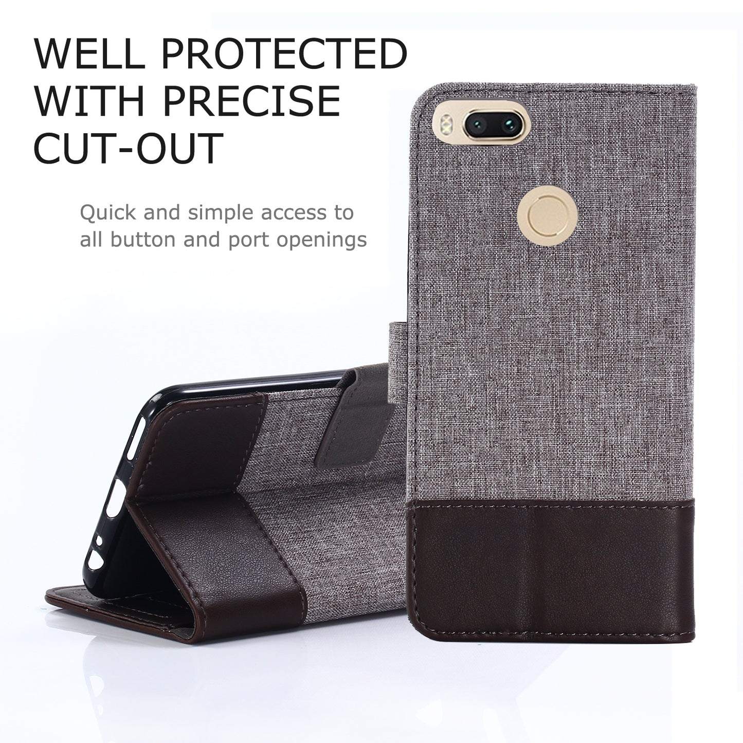 MUXMA PU Leather Canvas Splicing Wallet Stand Case for Xiaomi Mi A1 / 5X
