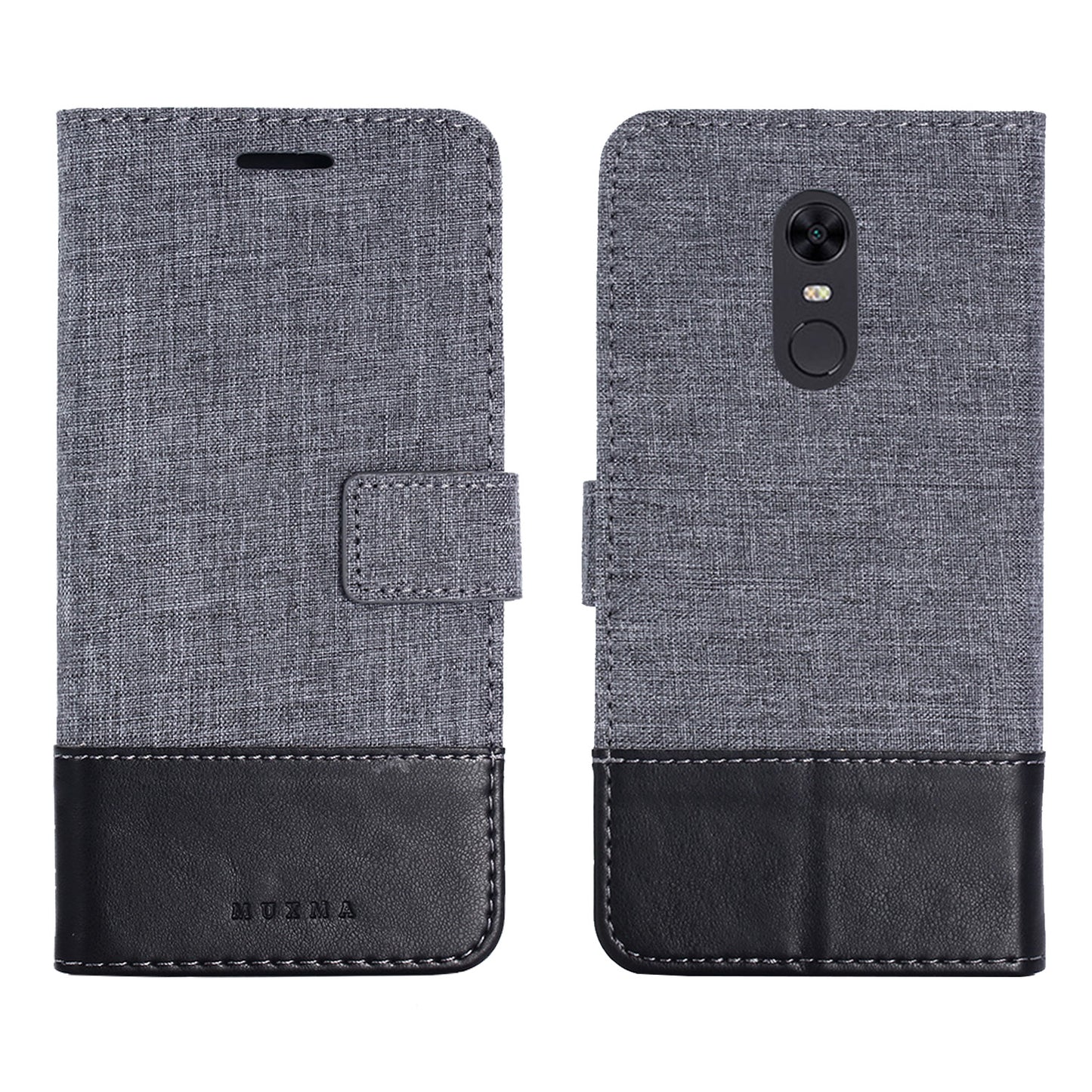 MUXMA Leather Canvas Splicing Stand Mobile Casing for Xiaomi Redmi Note 5 (12MP Rear Camera) / Redmi 5 Plus (China)