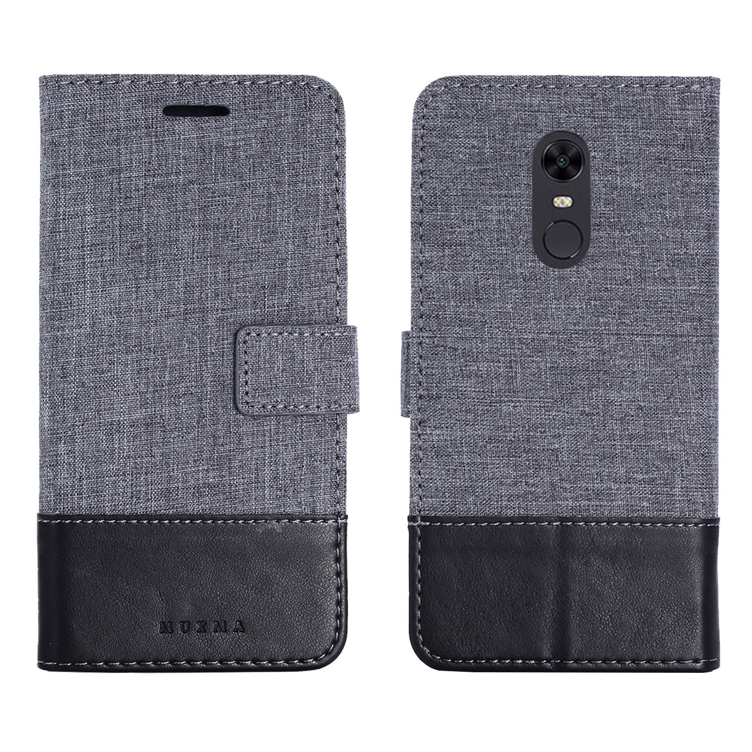 MUXMA Leather Canvas Splicing Stand Mobile Casing for Xiaomi Redmi Note 5 (12MP Rear Camera) / Redmi 5 Plus (China)