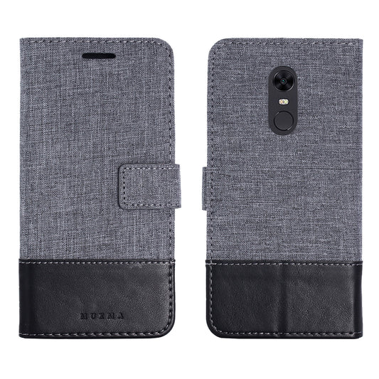 MUXMA Leather Canvas Splicing Stand Mobile Casing for Xiaomi Redmi Note 5 (12MP Rear Camera) / Redmi 5 Plus (China)