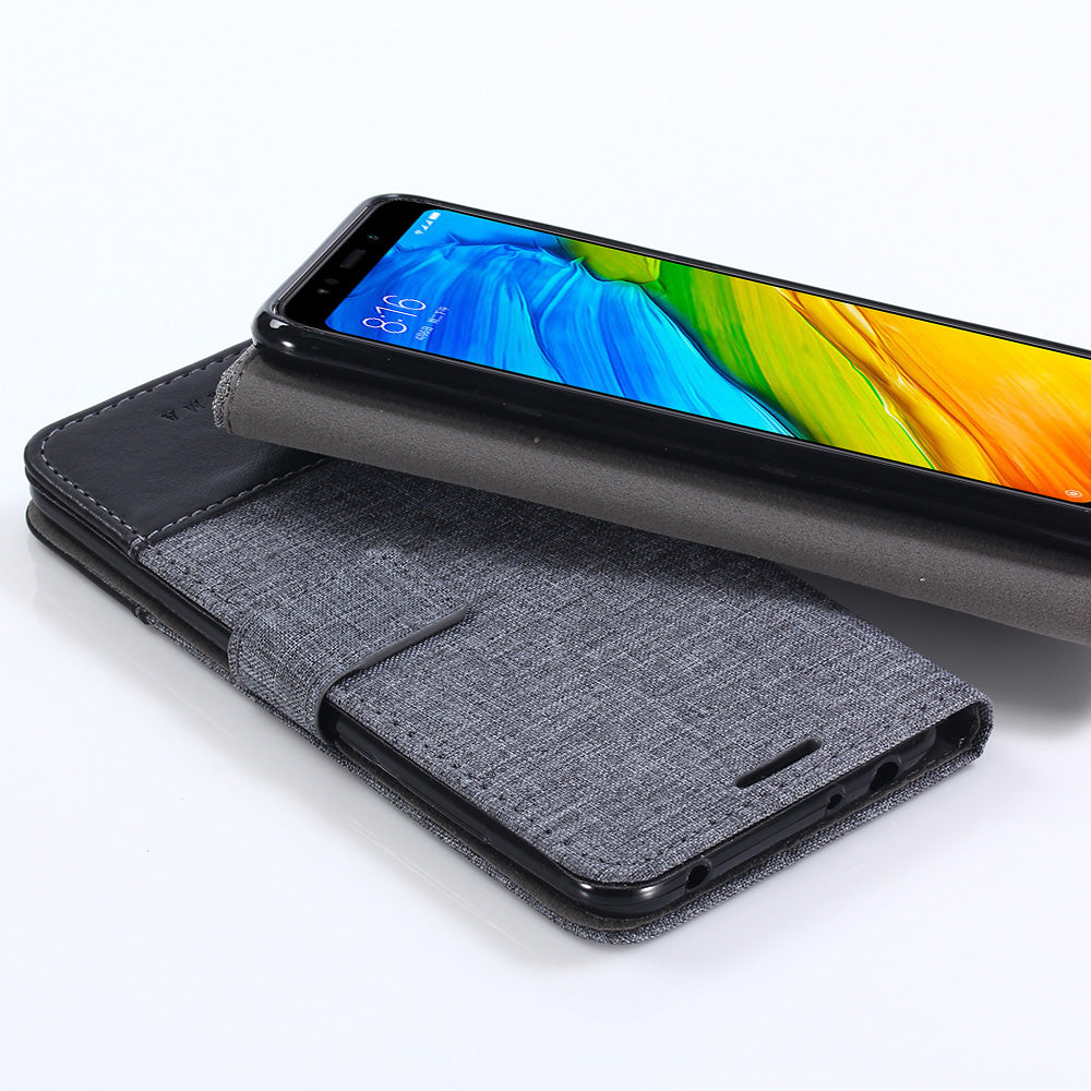 MUXMA Leather Canvas Splicing Stand Mobile Casing for Xiaomi Redmi Note 5 (12MP Rear Camera) / Redmi 5 Plus (China)