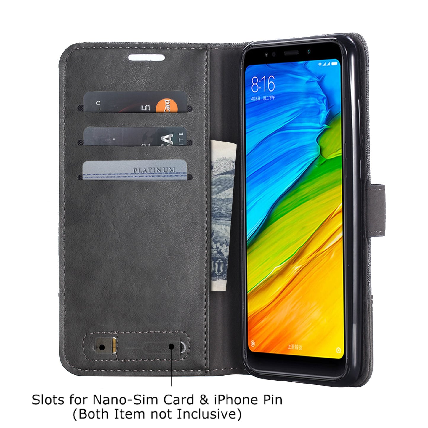 MUXMA Leather Canvas Splicing Stand Mobile Casing for Xiaomi Redmi Note 5 (12MP Rear Camera) / Redmi 5 Plus (China)
