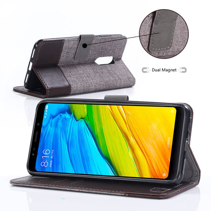 MUXMA Leather Canvas Splicing Stand Mobile Casing for Xiaomi Redmi Note 5 (12MP Rear Camera) / Redmi 5 Plus (China)