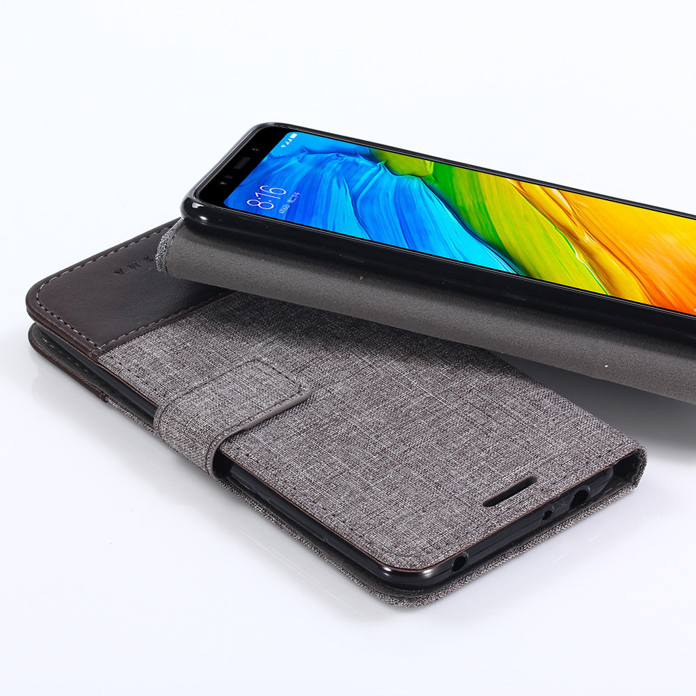 MUXMA Leather Canvas Splicing Stand Mobile Casing for Xiaomi Redmi Note 5 (12MP Rear Camera) / Redmi 5 Plus (China)