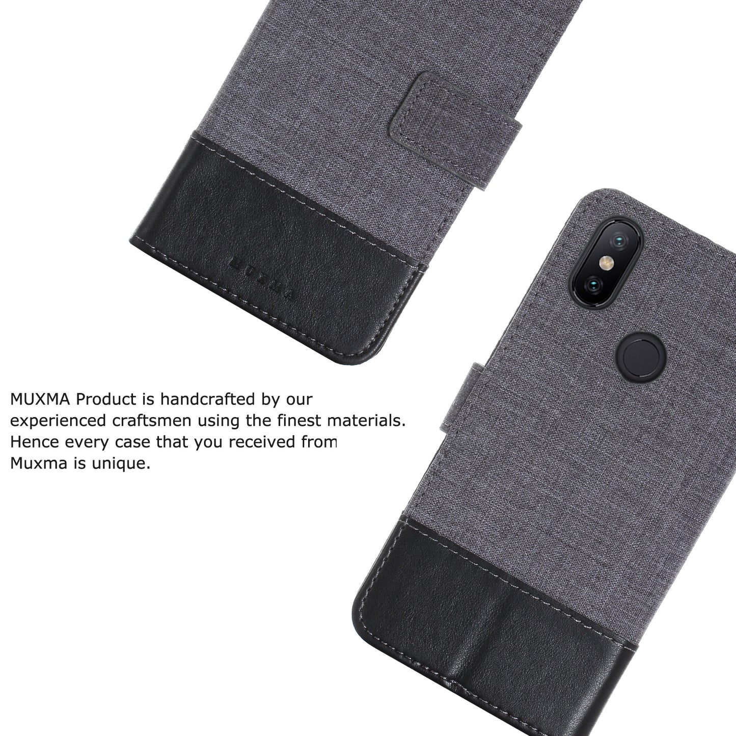 MUXMA PU Leather Canvas Splicing Wallet Stand Cover for Xiaomi Mi A2 / Mi 6X