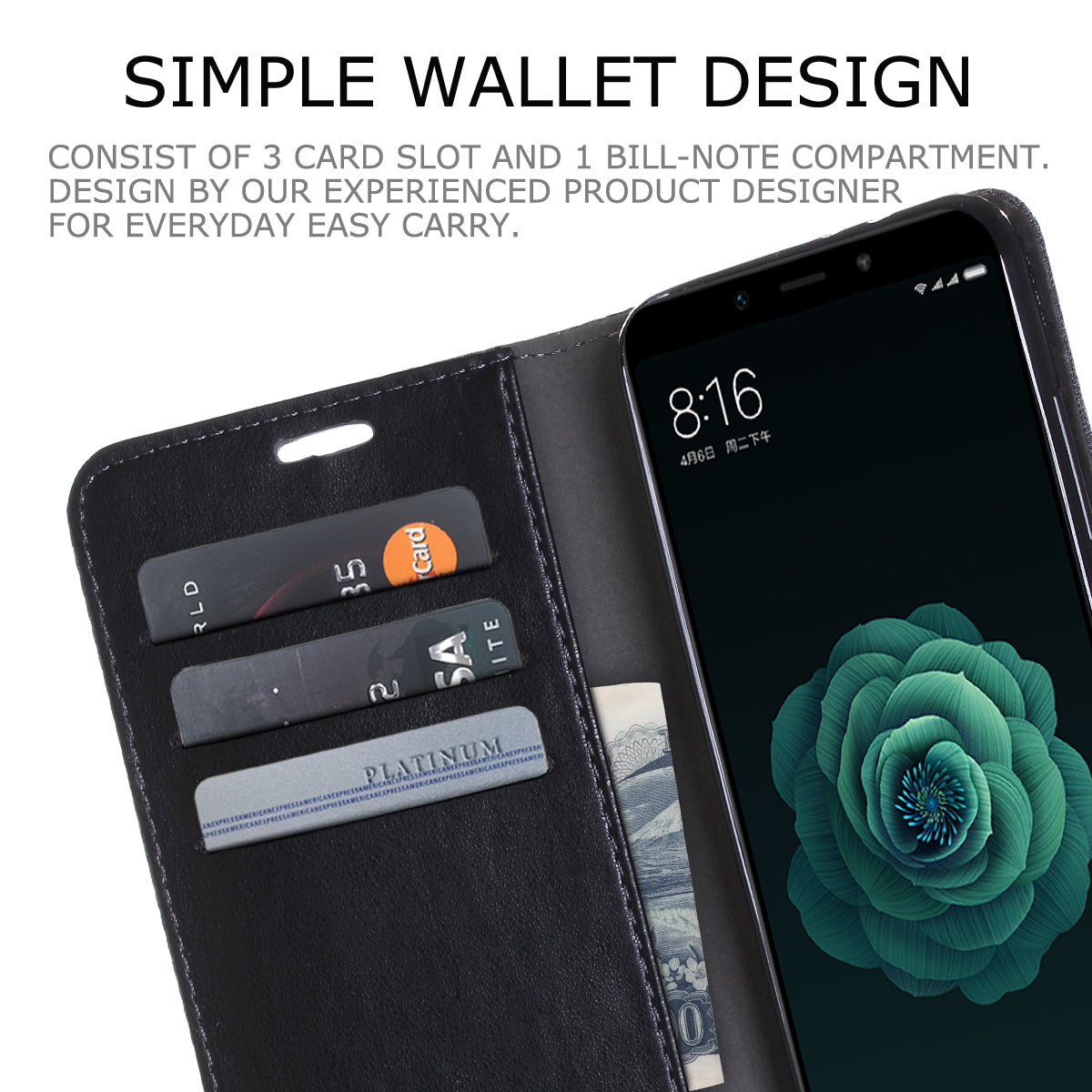 MUXMA PU Leather Canvas Splicing Wallet Stand Cover for Xiaomi Mi A2 / Mi 6X