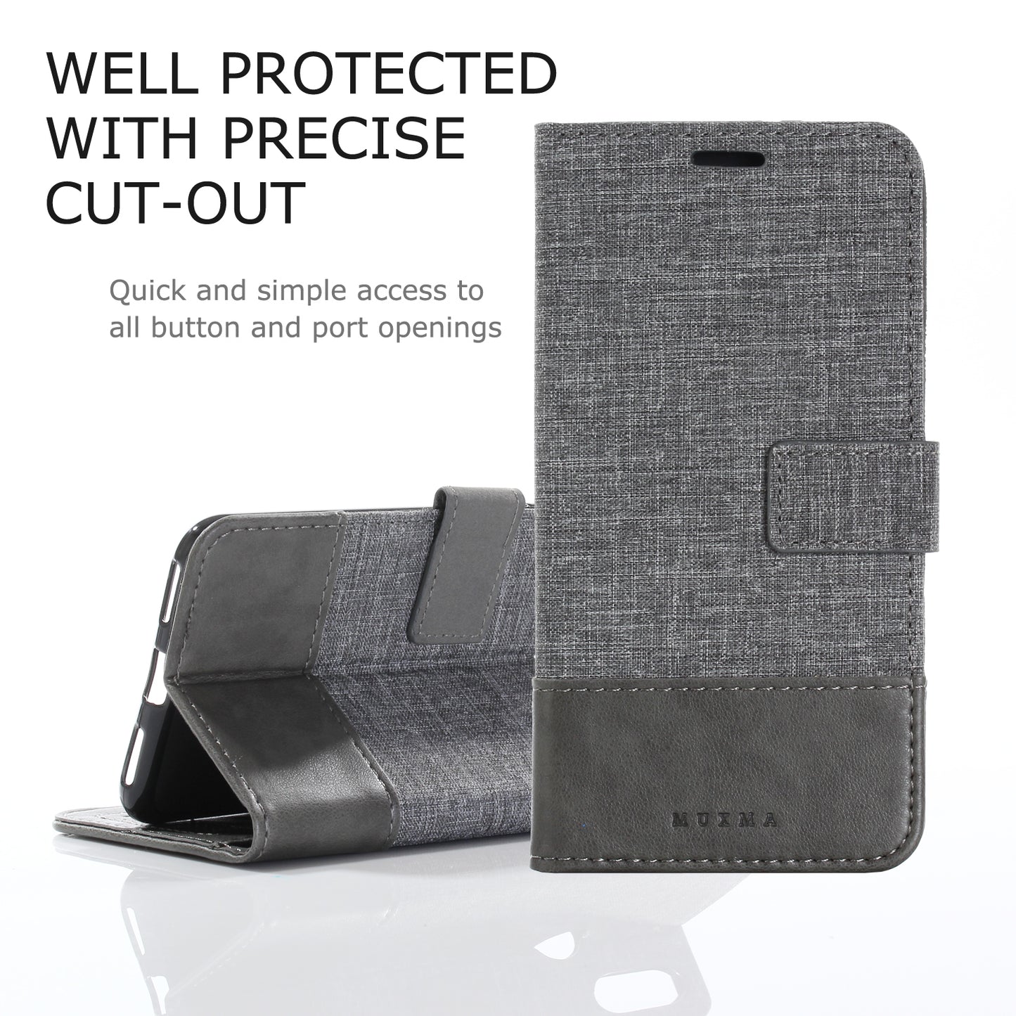 MUXMA PU Leather Canvas Splicing Wallet Stand Cover for Xiaomi Mi A2 / Mi 6X