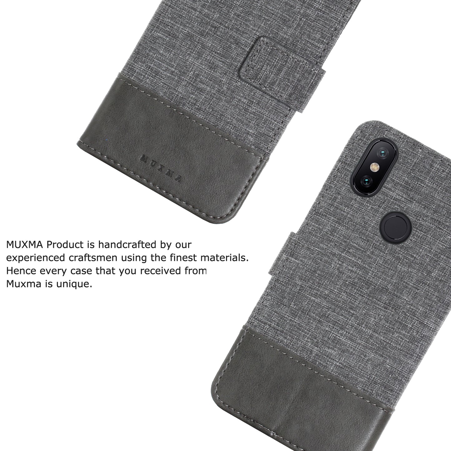 MUXMA PU Leather Canvas Splicing Wallet Stand Cover for Xiaomi Mi A2 / Mi 6X