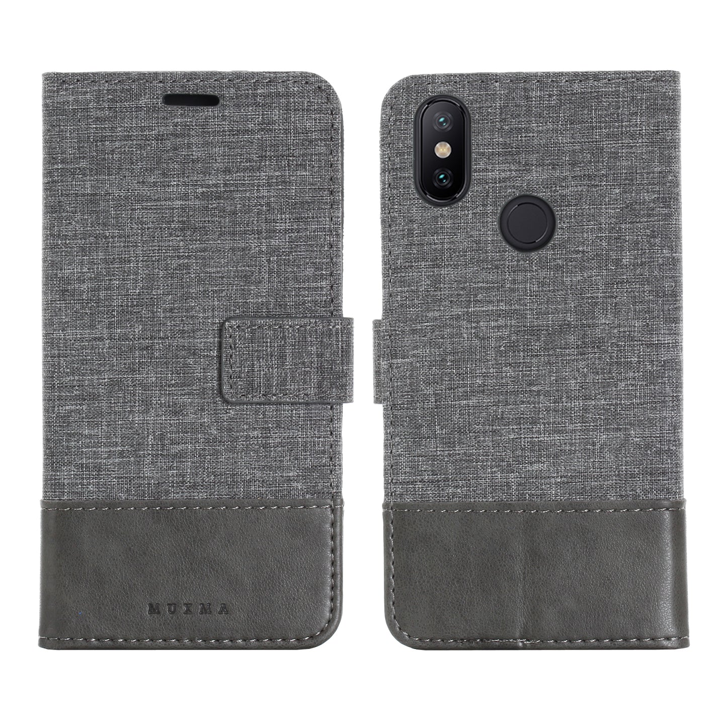 MUXMA PU Leather Canvas Splicing Wallet Stand Cover for Xiaomi Mi A2 / Mi 6X