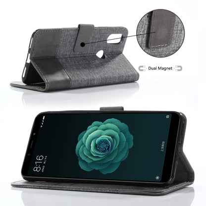 MUXMA PU Leather Canvas Splicing Wallet Stand Cover for Xiaomi Mi A2 / Mi 6X